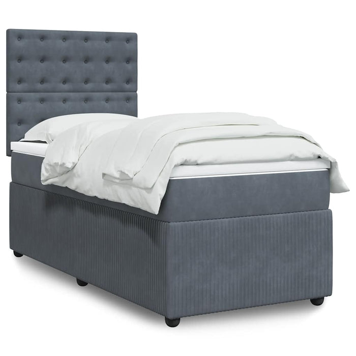Pat box spring cu saltea, gri închis, 90x190 cm, catifea WALTI