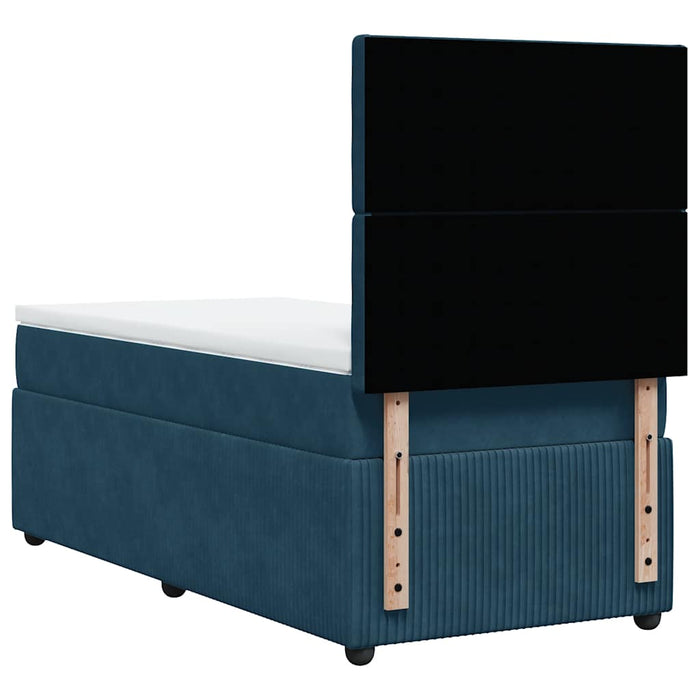 Pat box spring cu saltea, albastru închis, 90x190 cm, catifea - WALTI WALTI