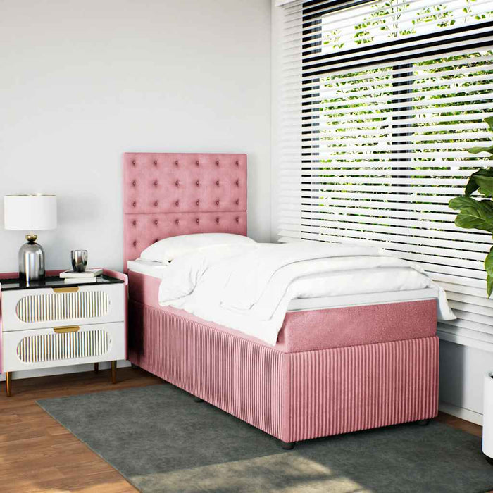 Pat box spring cu saltea, roz, 90x190 cm, catifea WALTI