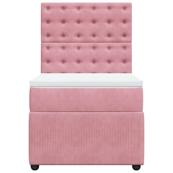 Pat box spring cu saltea, roz, 90x190 cm, catifea WALTI