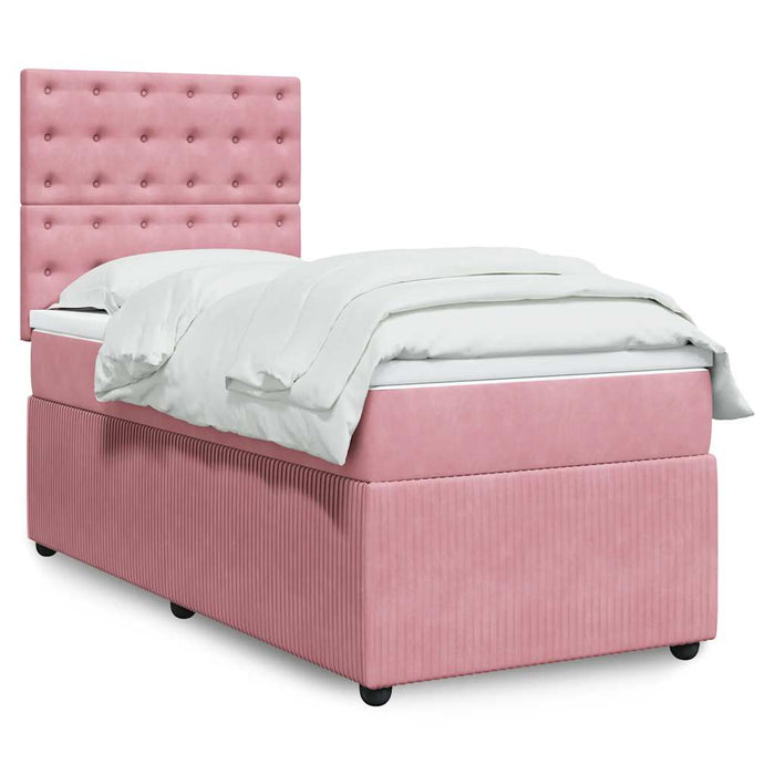 Pat box spring cu saltea, roz, 90x190 cm, catifea WALTI