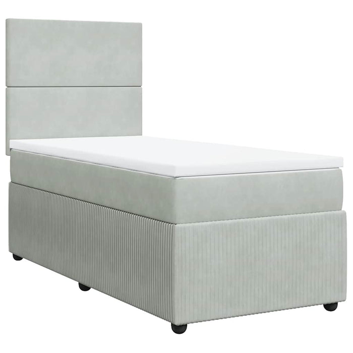 Pat box spring cu saltea, gri deschis, 90x200 cm, catifea - WALTI WALTI