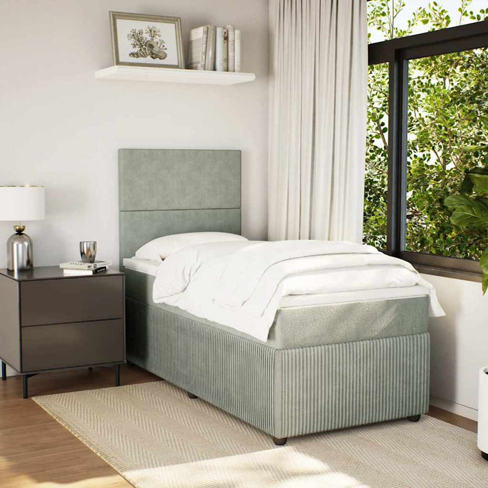 Pat box spring cu saltea, gri deschis, 90x200 cm, catifea - WALTI WALTI