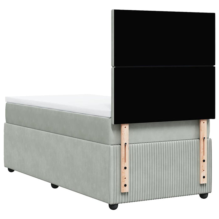 Pat box spring cu saltea, gri deschis, 90x200 cm, catifea - WALTI WALTI