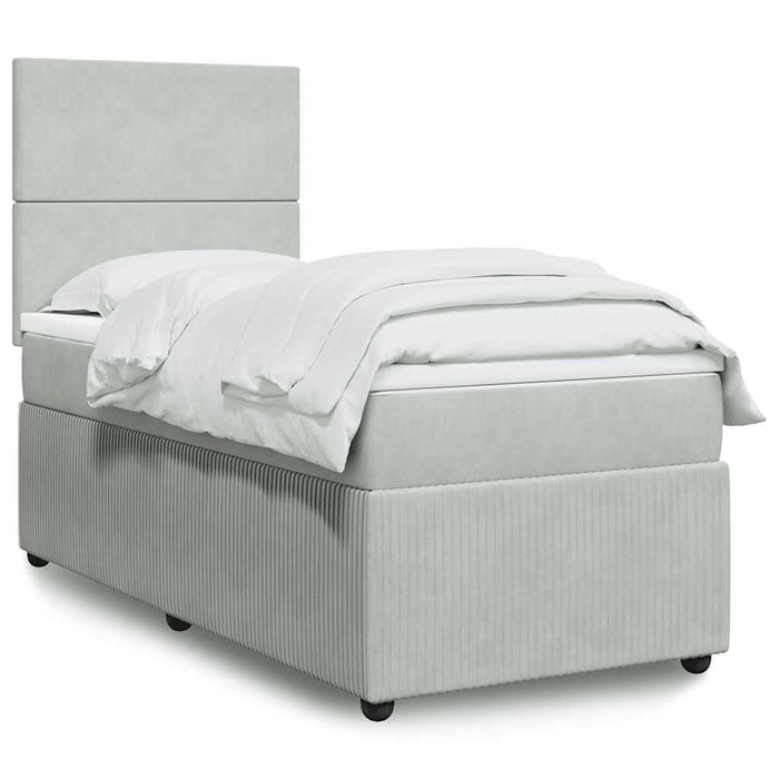 Pat box spring cu saltea, gri deschis, 90x200 cm, catifea - WALTI WALTI