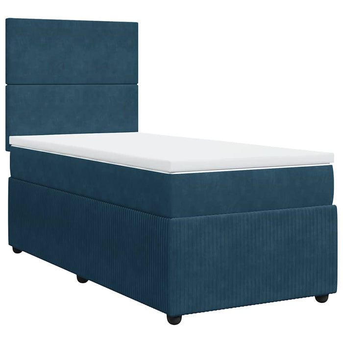 Pat box spring cu saltea, albastru închis, 90x200 cm, catifea WALTI