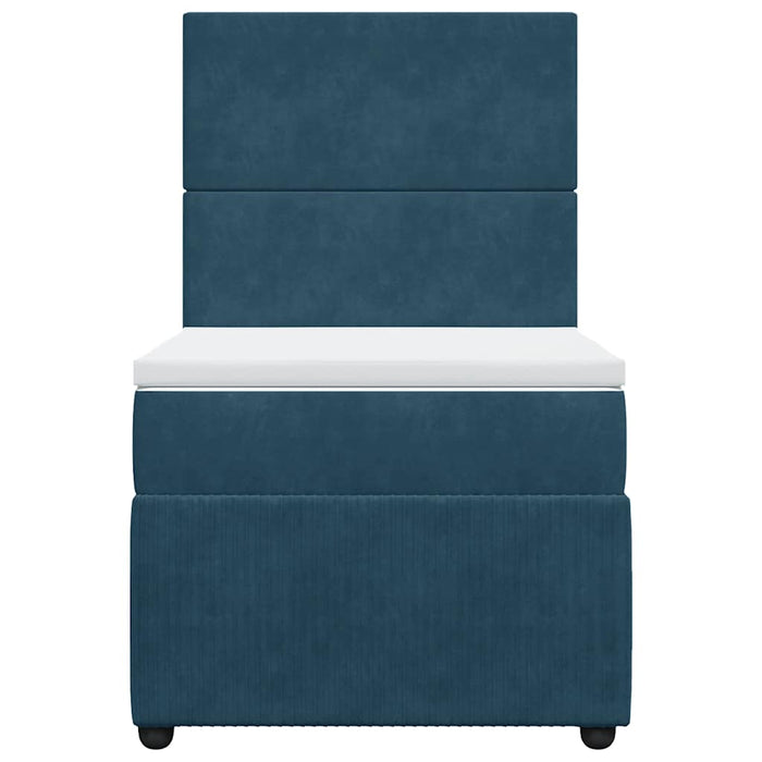 Pat box spring cu saltea, albastru închis, 90x200 cm, catifea WALTI