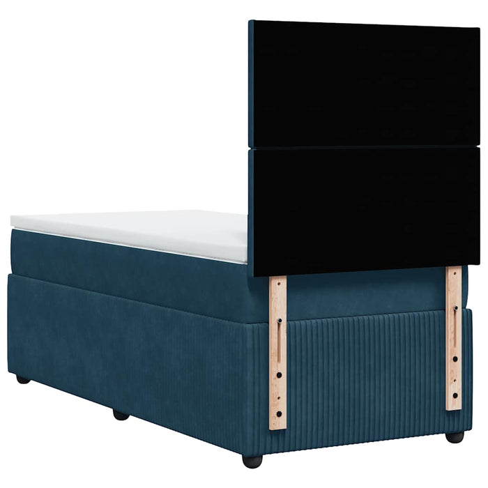 Pat box spring cu saltea, albastru închis, 90x200 cm, catifea WALTI