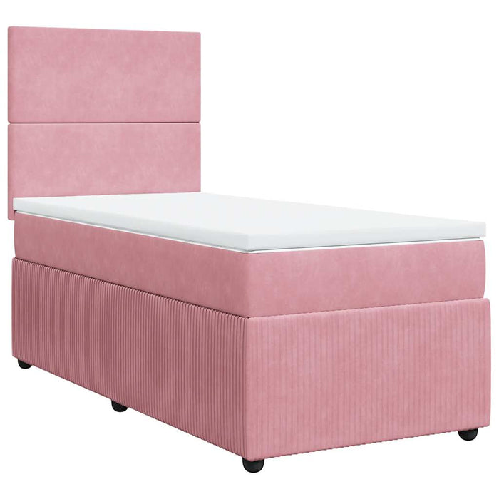 Pat box spring cu saltea, roz, 90x200 cm, catifea - WALTI WALTI