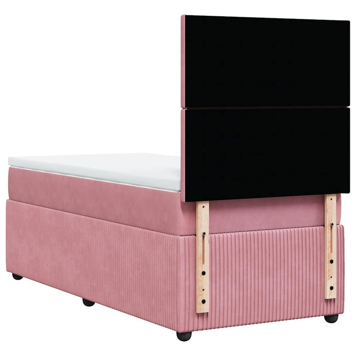 Pat box spring cu saltea, roz, 90x200 cm, catifea - WALTI WALTI