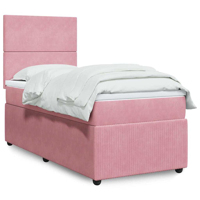 Pat box spring cu saltea, roz, 90x200 cm, catifea - WALTI WALTI