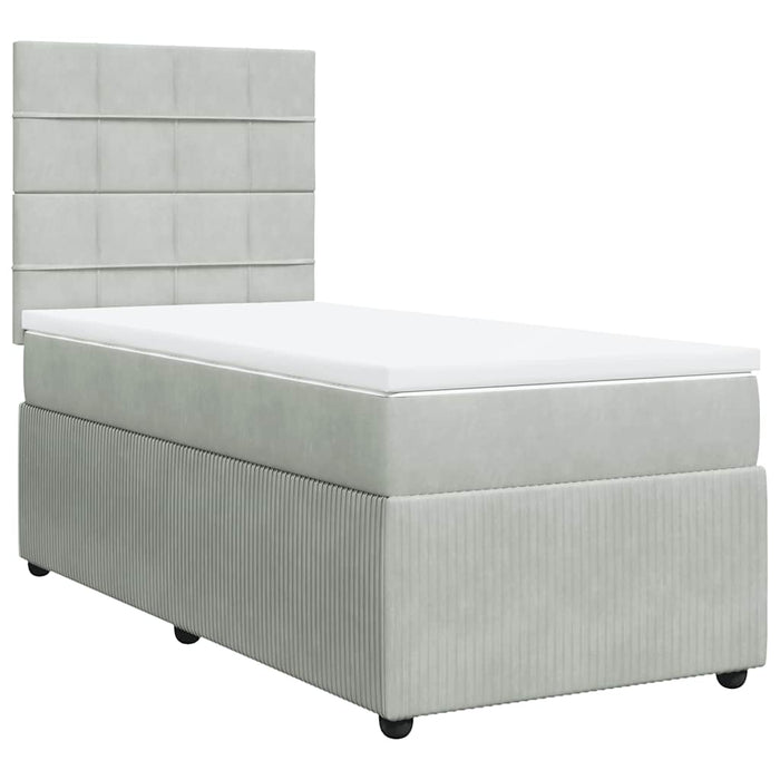 Pat box spring cu saltea, gri deschis, 90x200 cm, catifea WALTI