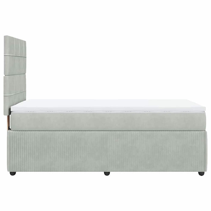 Pat box spring cu saltea, gri deschis, 90x200 cm, catifea WALTI