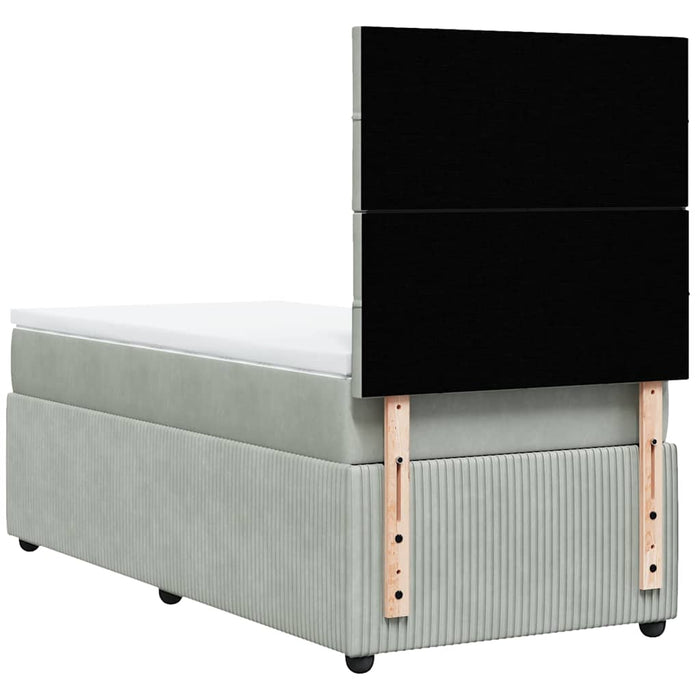 Pat box spring cu saltea, gri deschis, 90x200 cm, catifea WALTI
