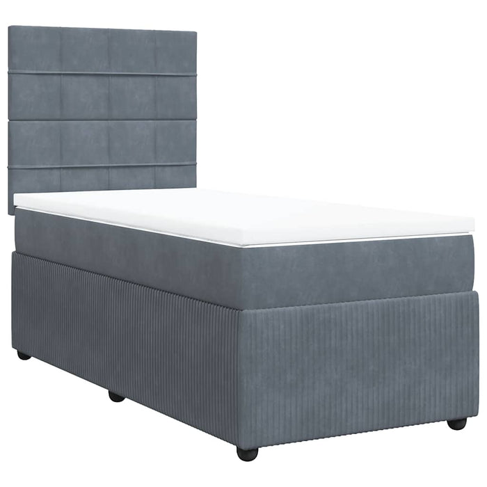 Pat box spring cu saltea, gri închis, 90x200 cm, catifea - WALTI WALTI