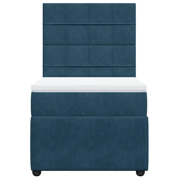 Pat box spring cu saltea, albastru închis, 90x200 cm, catifea WALTI