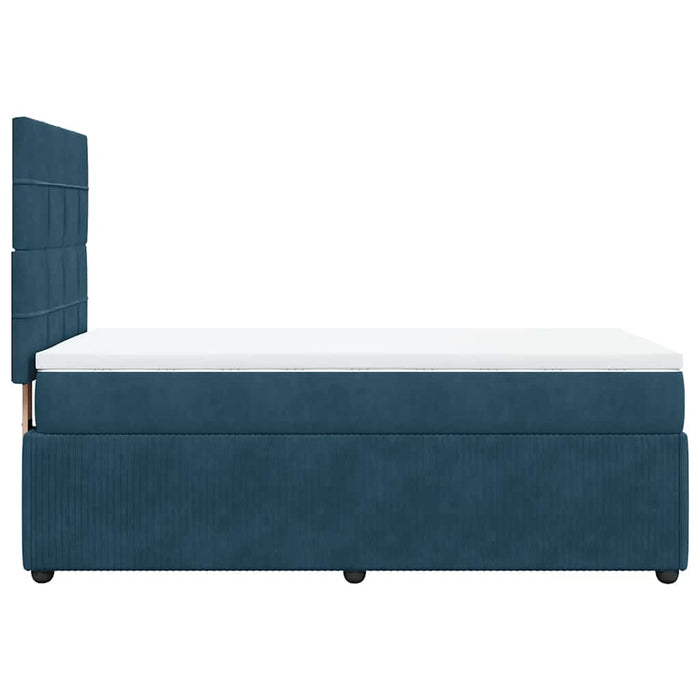 Pat box spring cu saltea, albastru închis, 90x200 cm, catifea WALTI