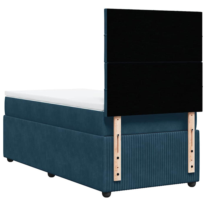 Pat box spring cu saltea, albastru închis, 90x200 cm, catifea WALTI