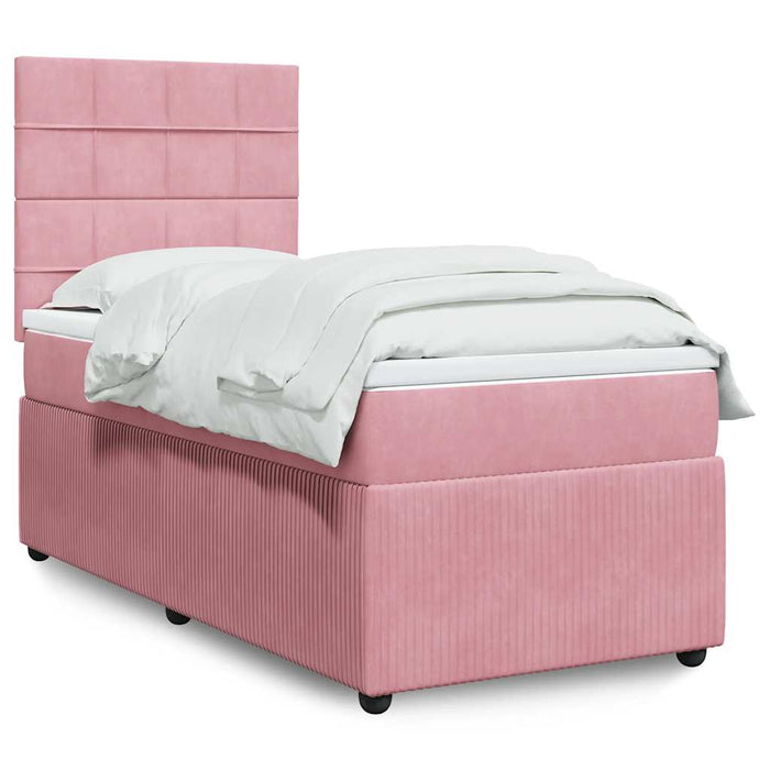 Pat box spring cu saltea, roz, 90x200 cm, catifea - WALTI WALTI