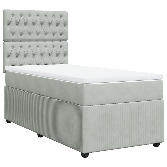 Pat box spring cu saltea, gri deschis, 90x200 cm, catifea WALTI