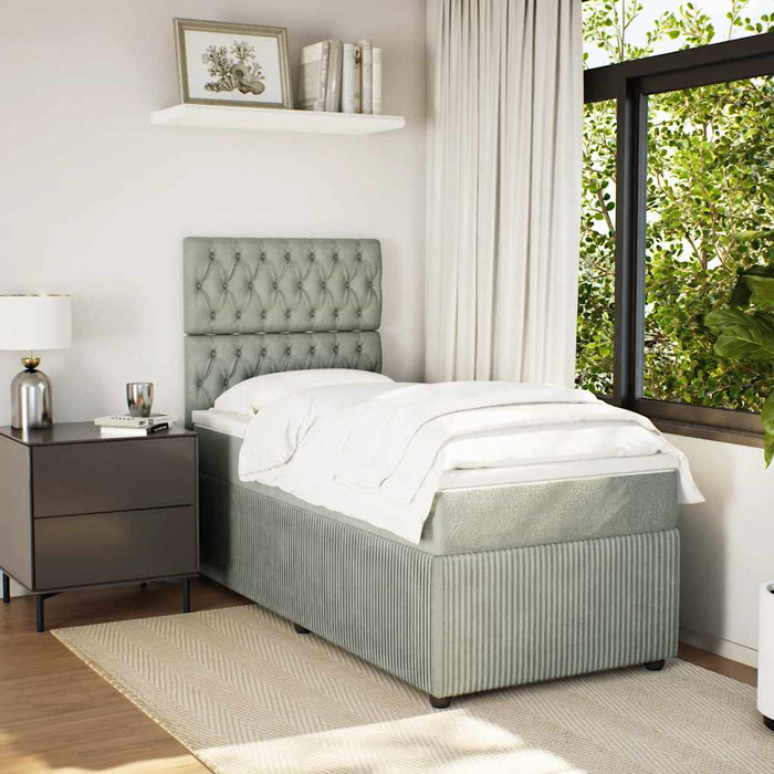 Pat box spring cu saltea, gri deschis, 90x200 cm, catifea WALTI