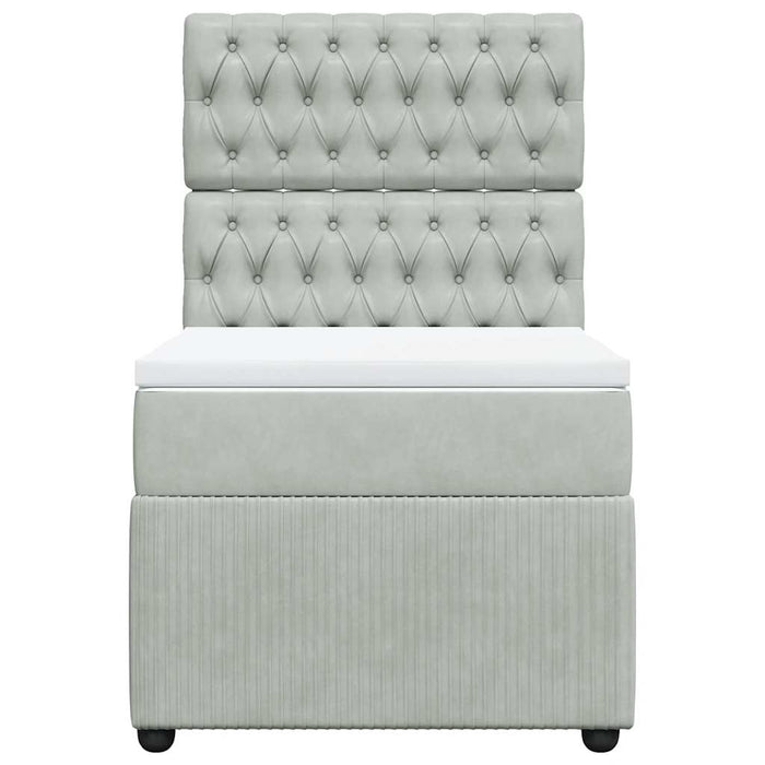 Pat box spring cu saltea, gri deschis, 90x200 cm, catifea WALTI