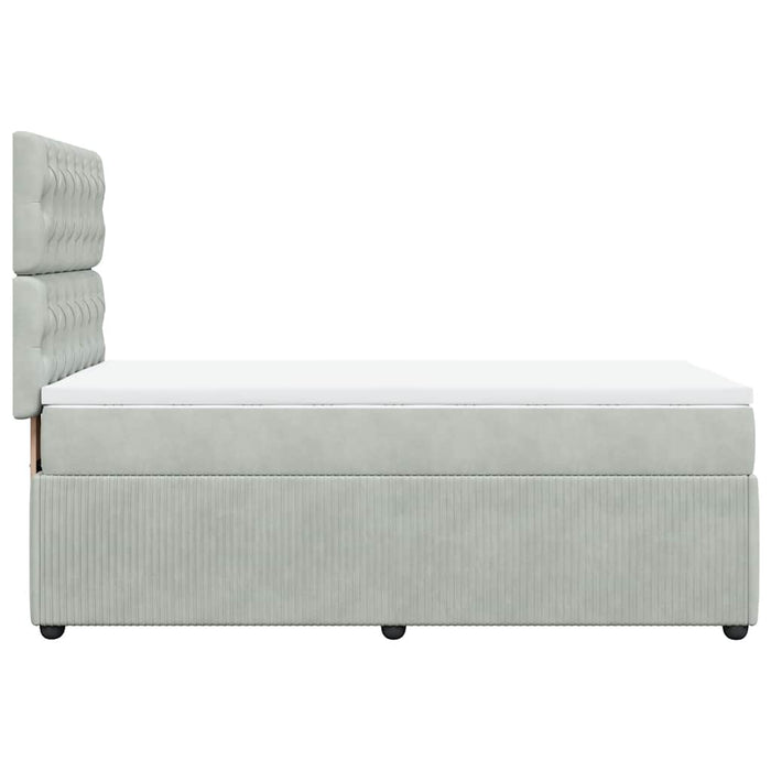 Pat box spring cu saltea, gri deschis, 90x200 cm, catifea WALTI
