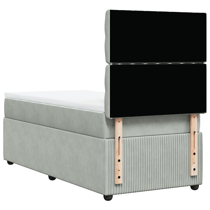 Pat box spring cu saltea, gri deschis, 90x200 cm, catifea WALTI
