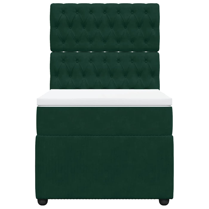 Pat box spring cu saltea, verde închis, 90x200 cm, catifea WALTI