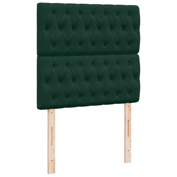 Pat box spring cu saltea, verde închis, 90x200 cm, catifea WALTI