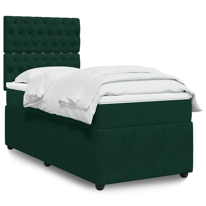 Pat box spring cu saltea, verde închis, 90x200 cm, catifea WALTI