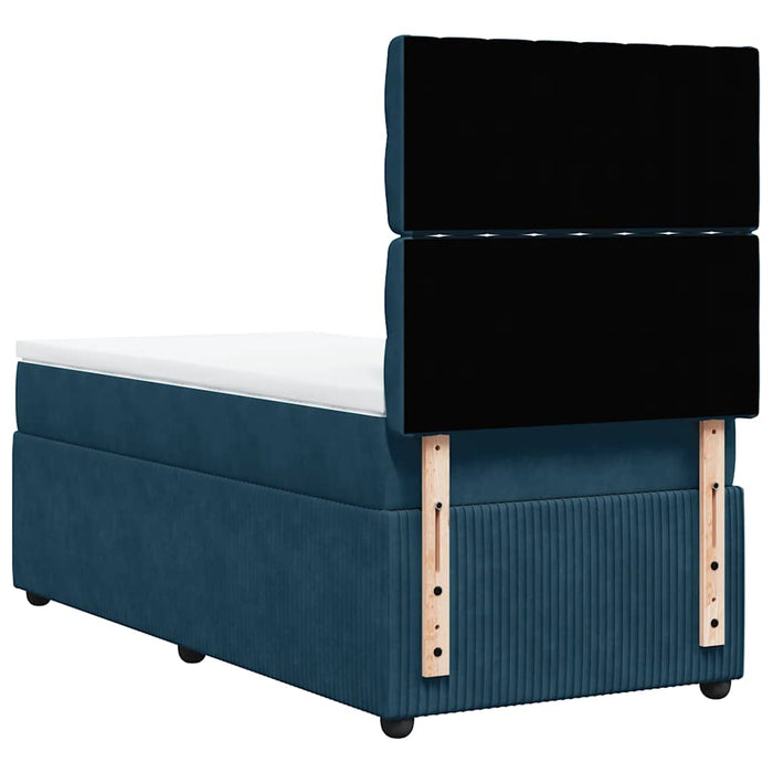 Pat box spring cu saltea, albastru închis, 90x200 cm, catifea WALTI