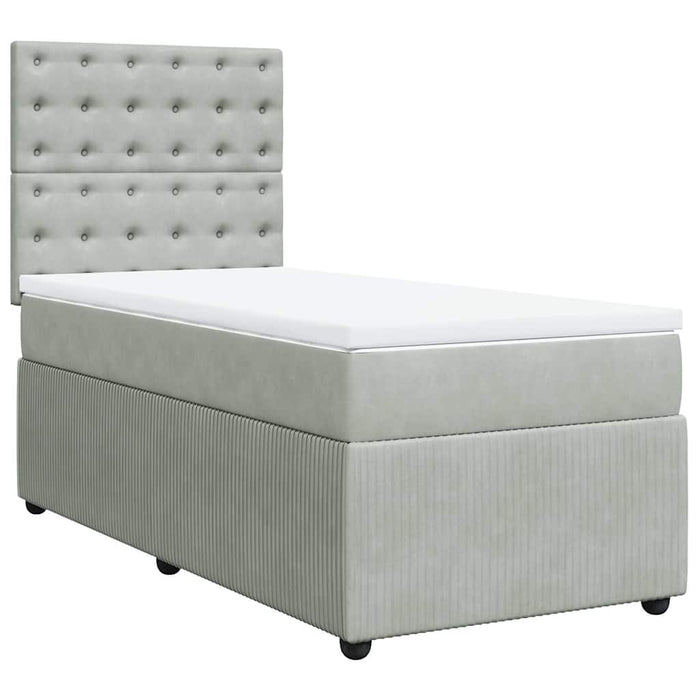 Pat box spring cu saltea, gri deschis, 90x200 cm, catifea - WALTI WALTI