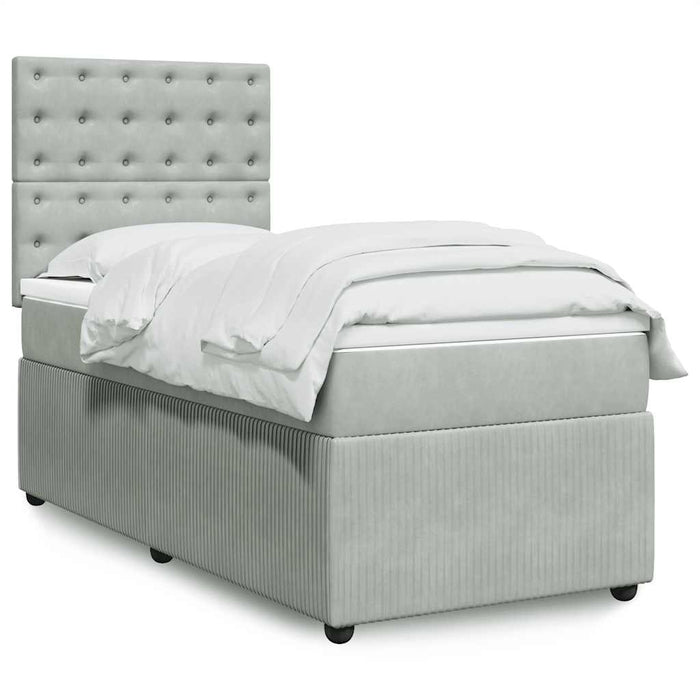 Pat box spring cu saltea, gri deschis, 90x200 cm, catifea - WALTI WALTI