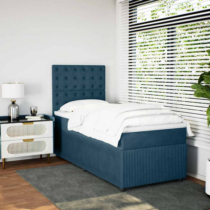 Pat box spring cu saltea, albastru închis, 90x200 cm, catifea - WALTI WALTI