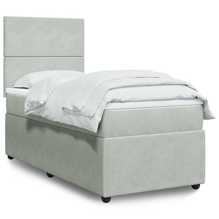 Pat box spring cu saltea, gri deschis, 100x200 cm, catifea - WALTI WALTI