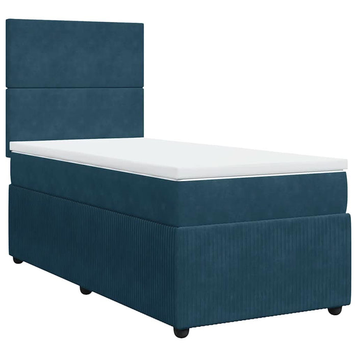 Pat box spring cu saltea, albastru închis, 100x200 cm, catifea WALTI