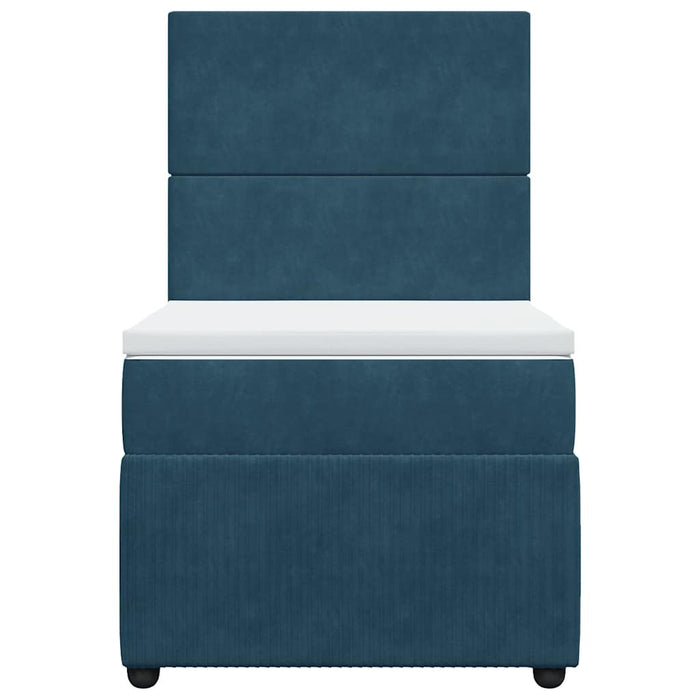 Pat box spring cu saltea, albastru închis, 100x200 cm, catifea WALTI