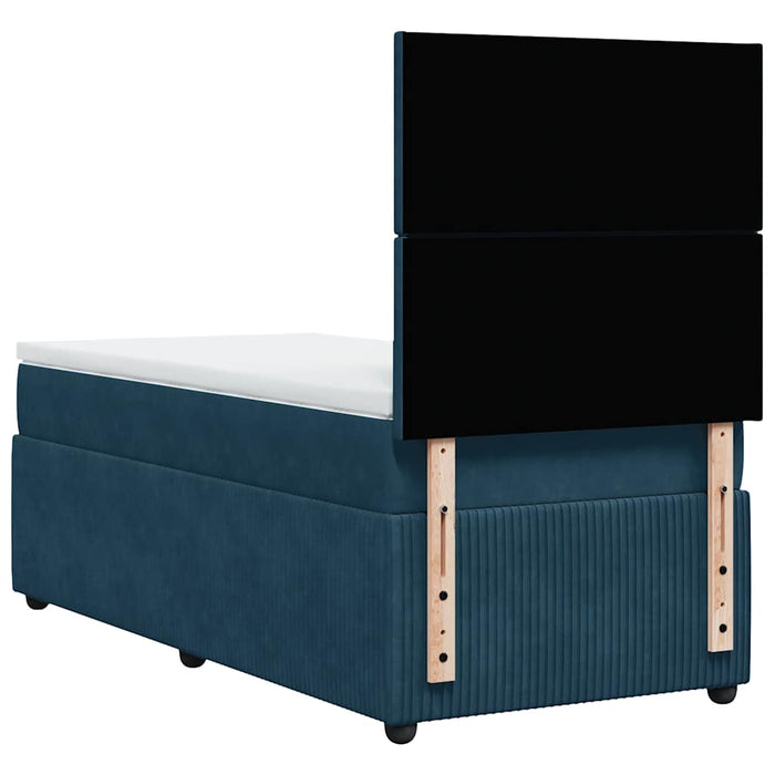 Pat box spring cu saltea, albastru închis, 100x200 cm, catifea WALTI