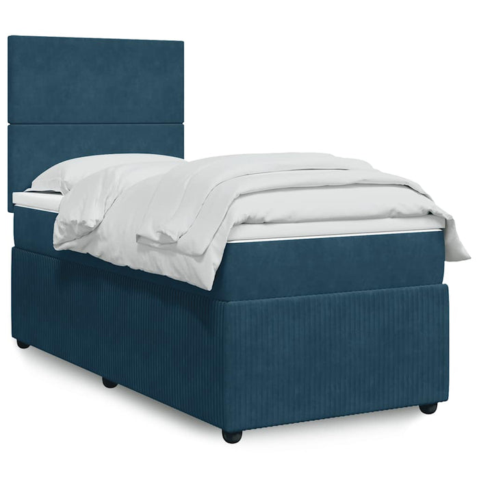 Pat box spring cu saltea, albastru închis, 100x200 cm, catifea WALTI