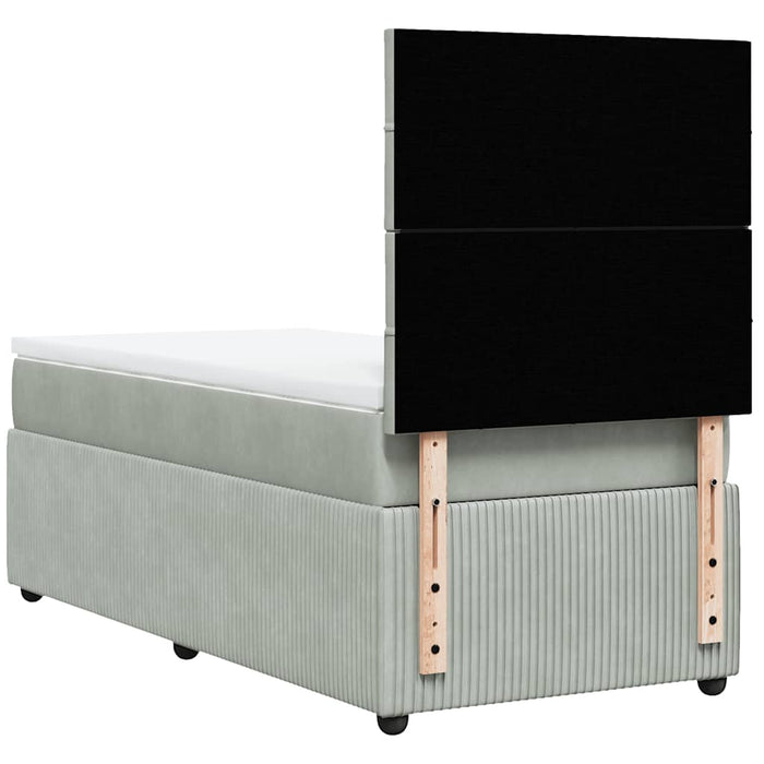 Pat box spring cu saltea, gri deschis, 100x200 cm, catifea - WALTI WALTI