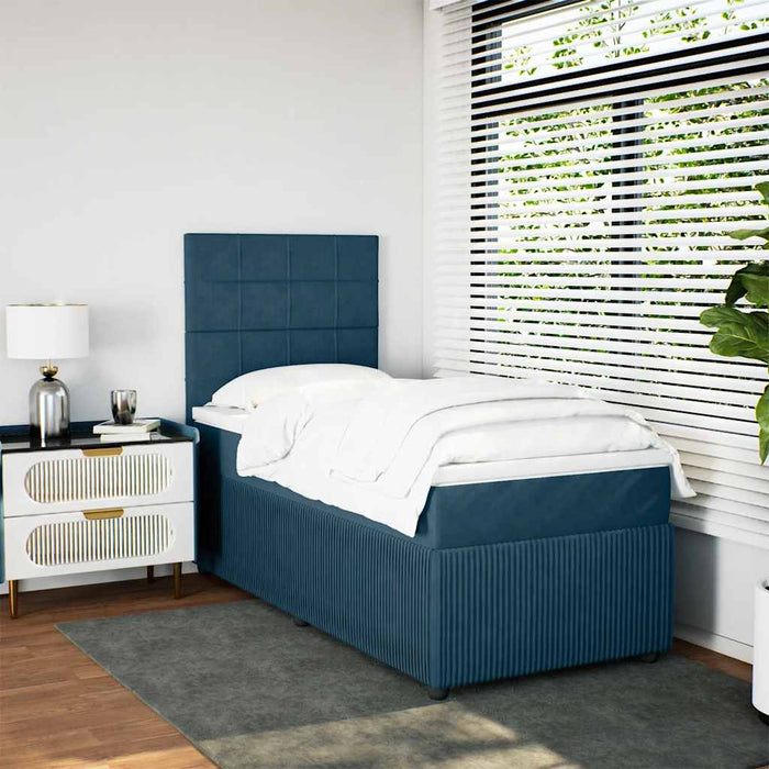 Pat box spring cu saltea, albastru închis, 100x200 cm, catifea - WALTI WALTI