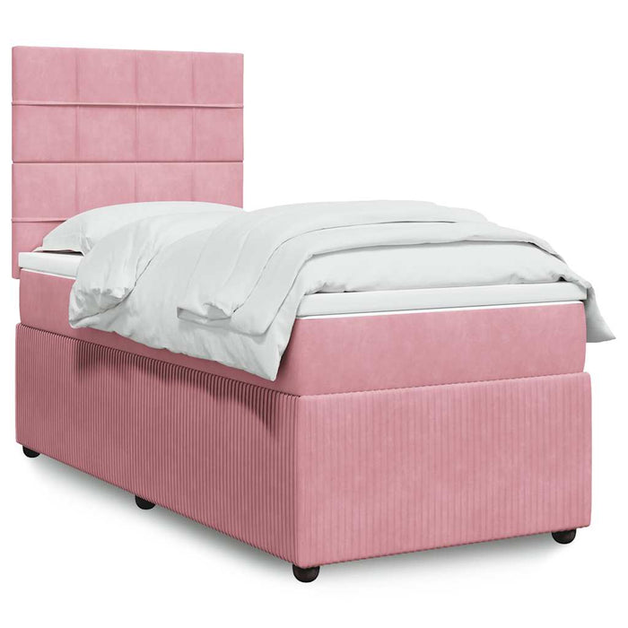 Pat box spring cu saltea, roz, 100x200 cm, catifea - WALTI WALTI