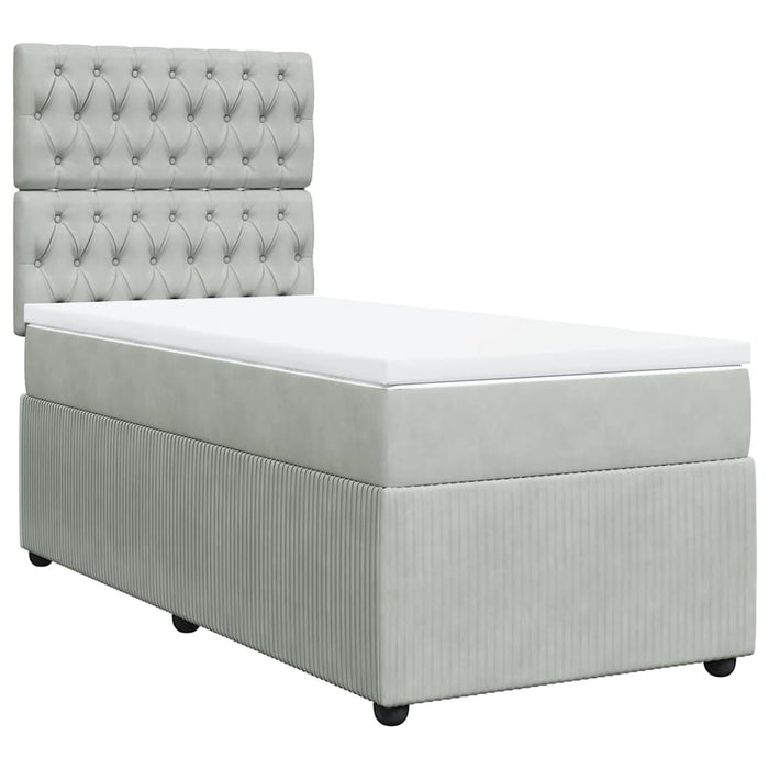 Pat box spring cu saltea, gri deschis, 100x200 cm, catifea - WALTI WALTI