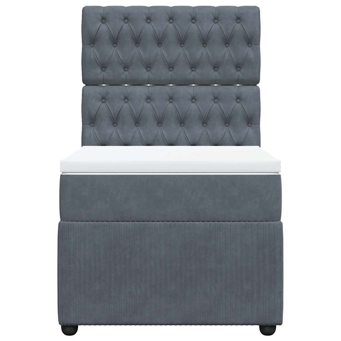 Pat box spring cu saltea, gri închis, 100x200 cm, catifea WALTI