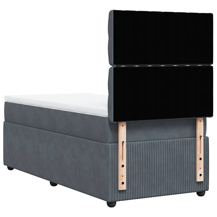 Pat box spring cu saltea, gri închis, 100x200 cm, catifea WALTI