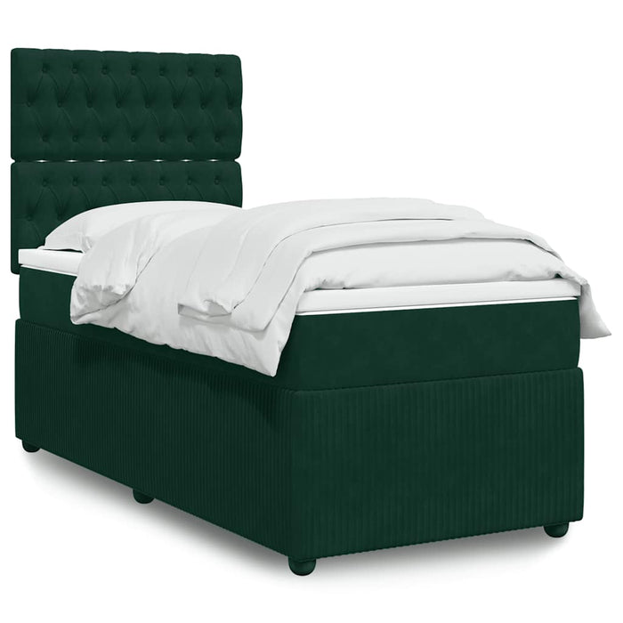 Pat box spring cu saltea, verde închis, 100x200 cm, catifea - WALTI WALTI