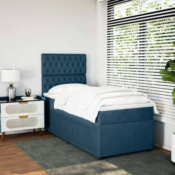 Pat box spring cu saltea, albastru închis, 100x200 cm, catifea - WALTI WALTI