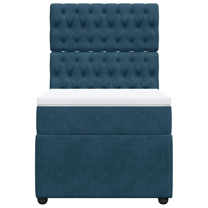 Pat box spring cu saltea, albastru închis, 100x200 cm, catifea - WALTI WALTI