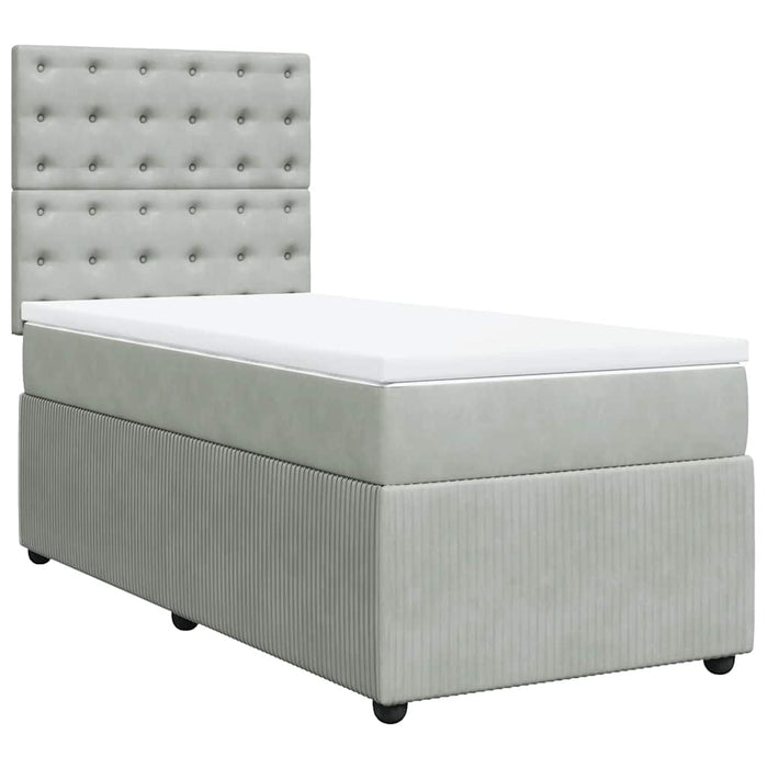 Pat box spring cu saltea, gri deschis, 100x200 cm, catifea WALTI